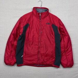 The North Face Mens Red Grey Insulated Jacket Size L Full Zip
